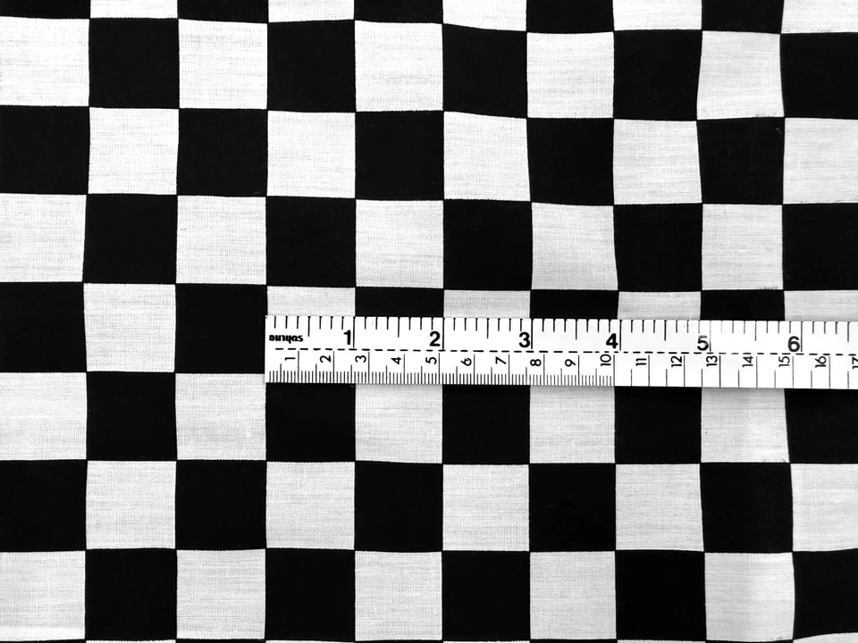 1" Squares Checkered Gingham Black and White Pattern 45'' Wide Polycotton Fabric - Image 2 of 4