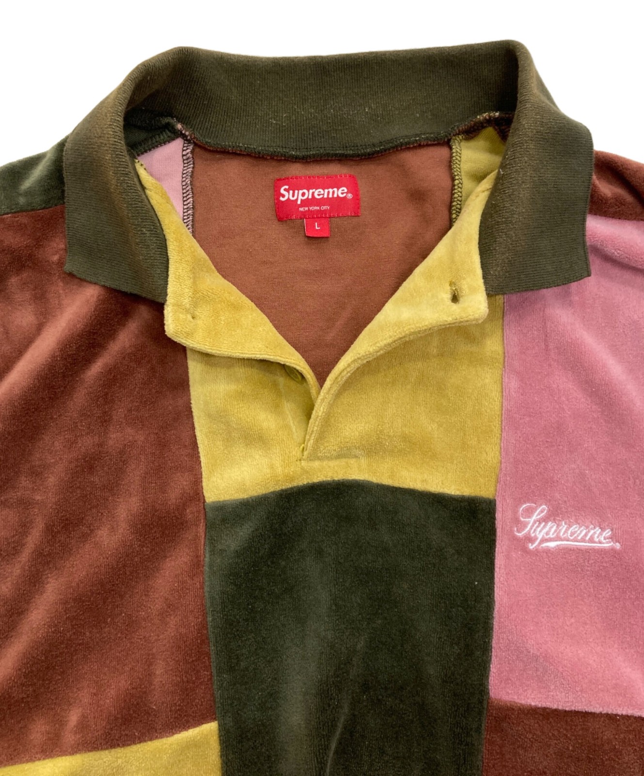 SUPREME patchwork velour polo Size: L Multicolor Men thumbnail 4