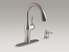 Kohler Alma Pull-Down Kitchen Faucet with Soap Dispenser, Modern Stainless Steel