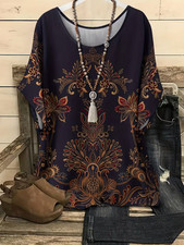 NEW PLUS SIZE 18 22 BLACK FLORAL ETHNIC SILKY TOP BLOUSE T SHIRT STRETCH CURVE