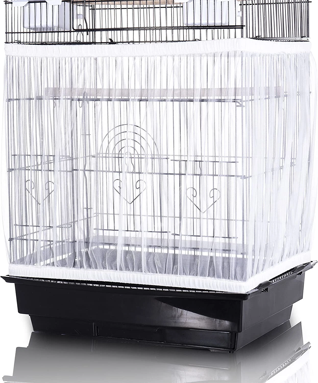 Bird Cage Seed Catcher, Stretchy Form Fitting Mesh Skirt Cover for Parrot- Large