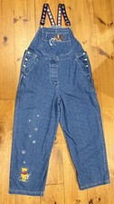 VTG Disney Pooh Tigger Winter Snowflake Embroidered Womens Denim Overalls XL