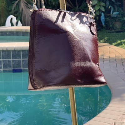 Vera Pelle Genuine Leather Crossbody Handbag Purse Burgundy Italy