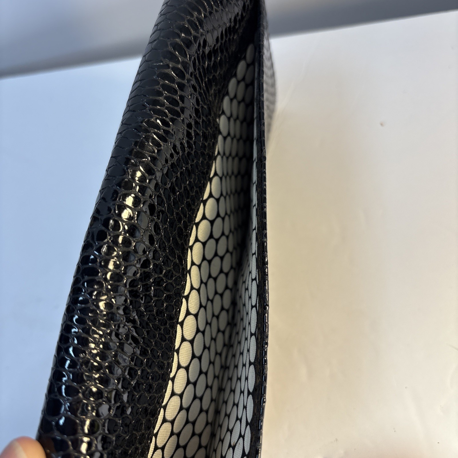 Black Brighton Patent Leather Python Embossed Clu… - image 5