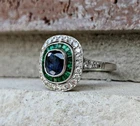 Vintage Art Deco Style Sapphire Lab-Created Diamond Double Halo Ring 925 Silver
