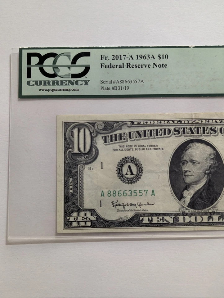 1963 A $10 FRN PCGS Currency VF 30 PPQ ~ FEDERAL RESERVE ~ Fr. 2017-A ~Very Fine - Image 4 of 4