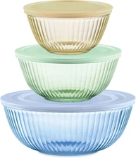 Colors Tinted (3-Pack, Full Set) Sculpted Tinted Glass Mixing Bowls with Lids...