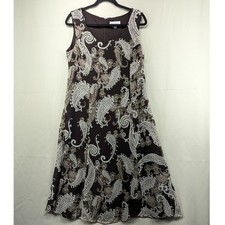 Studio I Brown Paisley Sleeveless Midi Dress Size 14 Career Casual Chic