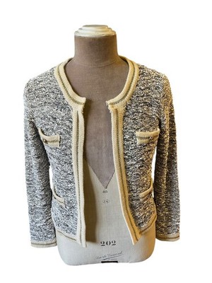 MJA Damen Weste beige schwarz Gr. S 36 chic mit Pailletten Strickweste Strick