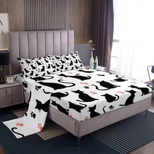 Cat Sheet Set Twin Size Kids Cute Paw Bed Sheets Set for Boys Girls Teens Cut...