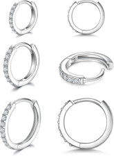 925 Sterling Silver Small Hoop Earrings Cubic Zirconia Huggie Hoop Earrings, 3 P