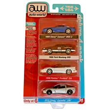 1:64 Cars AUTO WORLD Deluxe 4-pack Camaro Firebird Mustang Corvette