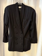 Diana Hartman Vintage Women Blazer Jacket 8 Black Wool Blend Doubled Breasted