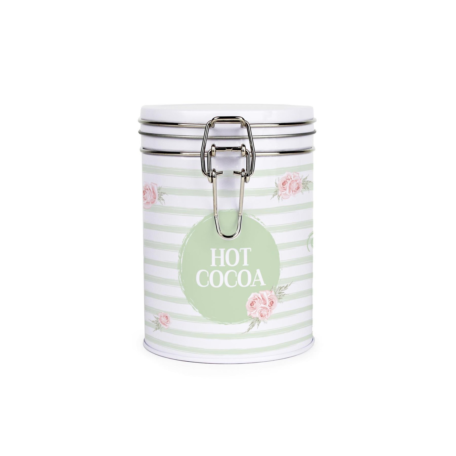 Roses, Stripes & Swirls Hot Cocoa Canister - Clip-Lid Kitchen Storage Gift