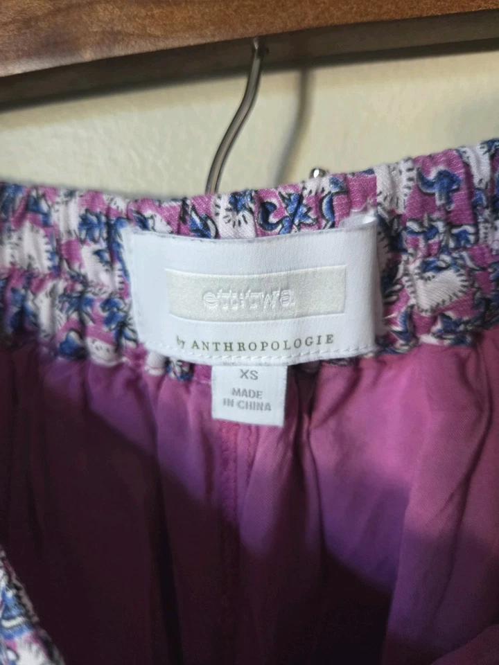 Pantalones Cortos Anthropologie Púrpura Floral Talla XS Ett:twa Mezcla de Lino Tiro Alto Boho Foto 4 de 4