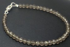 925 Sterling Silver, Natural Smoky Dainty Rondelle Faceted 3-4mm Bracelet 7