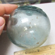 Japanese Fishing Glass Float Buoy blue Glass 3" no maker mark, Alaska Found