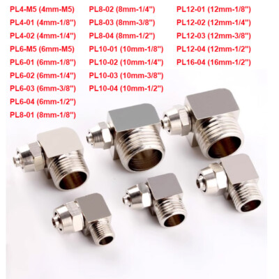 Male Thread Elbow Pneumatic Quick Connector Push In Fittings Air Hose 90 Degree