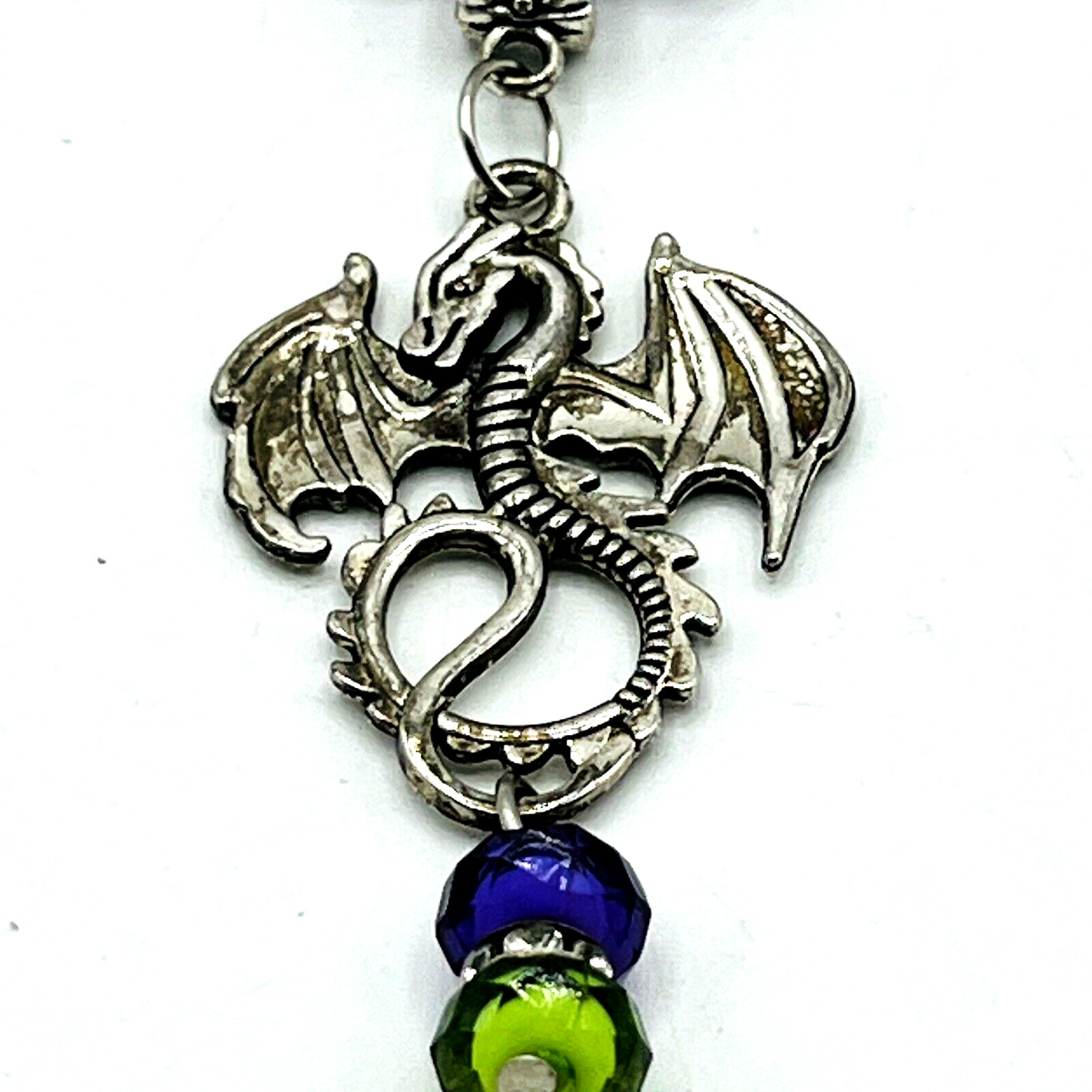 Statement Dragon Dangle Pendant Necklace Green Pu… - image 4