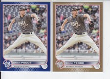 (2) 2022 Topps Update Erick Fedde Gold /2022 + Royal Blue Nationals #US51