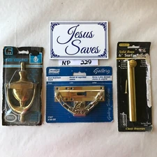 Lot of 3 Solid Brass Front Door Hardware Knocker Chain Bolt National      Np228 