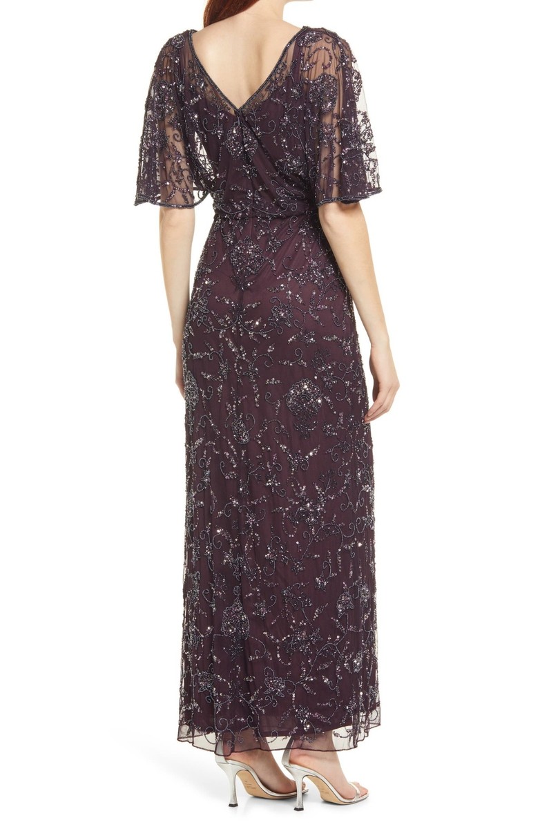pisarro nights beaded illusion neck dress Pisarro Nights Beaded Illusion Neck Taffeta Cocktail Dress in Natural