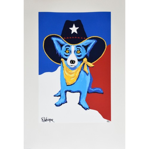 George Rodrigue Blue Dog I Wanna Be A Texas Ranger Silkscreen Print Signed - Picture 6 of 6