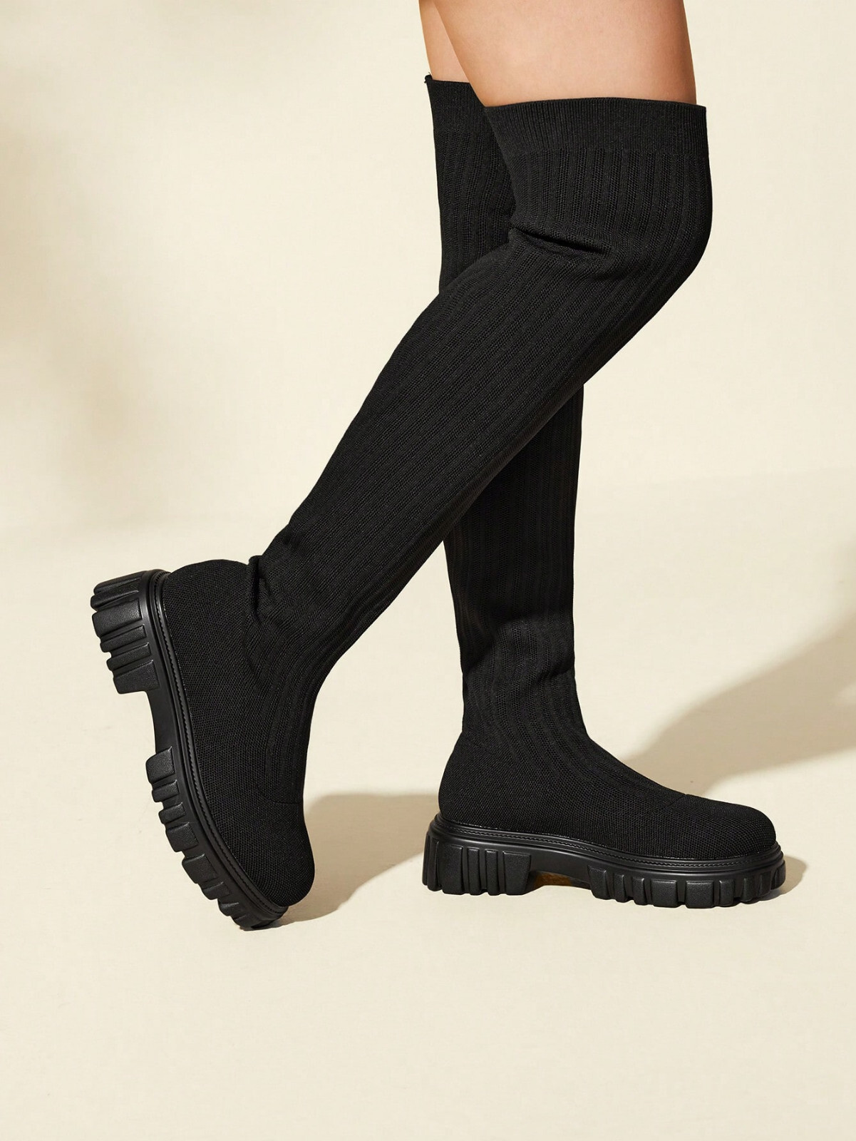 SAOLA Stivali Cuccoo donna 38 7 7 5 nero calzino grosso pull on sopra il ginocchio suola a strappo