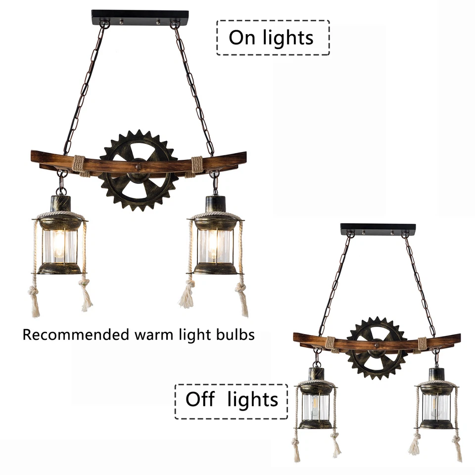 Rustic Wood Chandelier Farmhouse Loft Retro Pendant Light Ceiling Fixture Lamp - Image 4 of 4