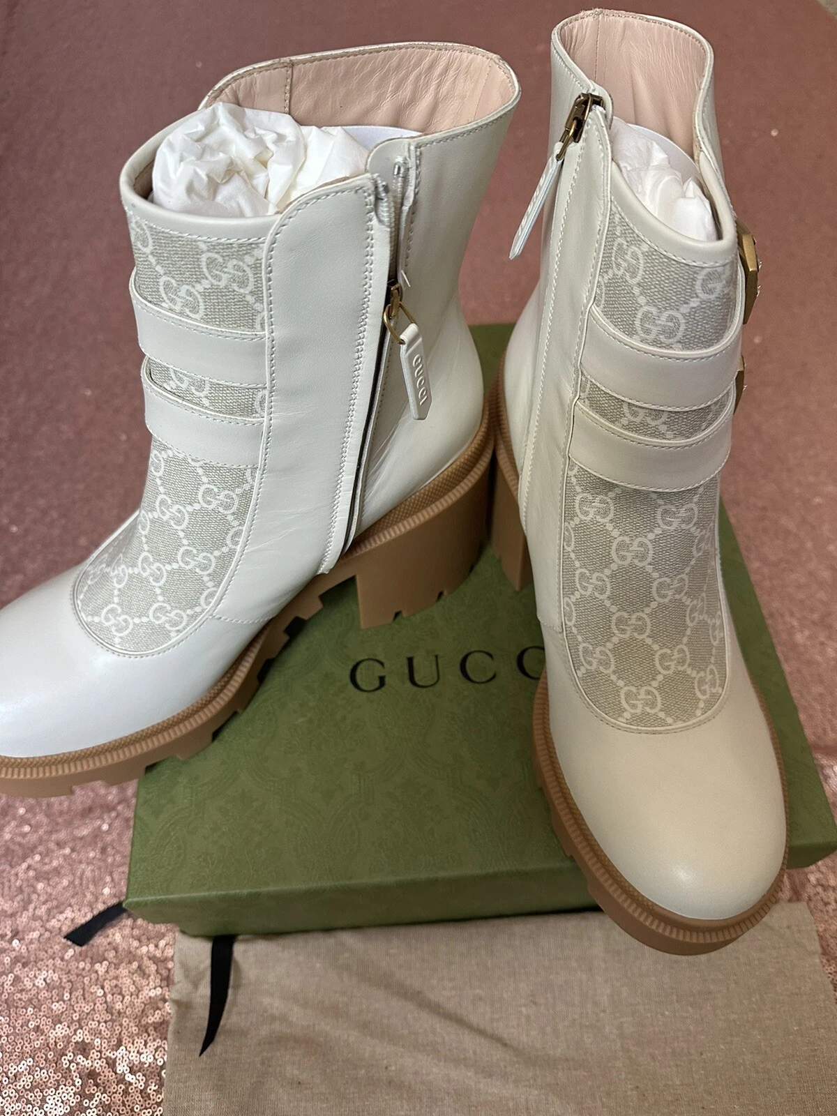 Bottines à plateforme GUCCI authentiques K,GG cuir suprême boucle cristal 37/6,5