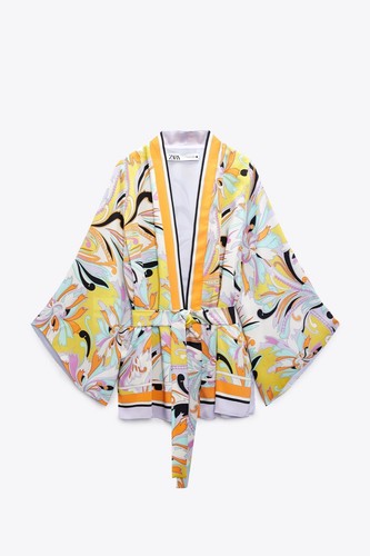 ZARA Lilac Kimono Jacket S M UK 8 10 12 Chest 43". Printed Belted Boho Gorgeous! - Picture 8 of 13