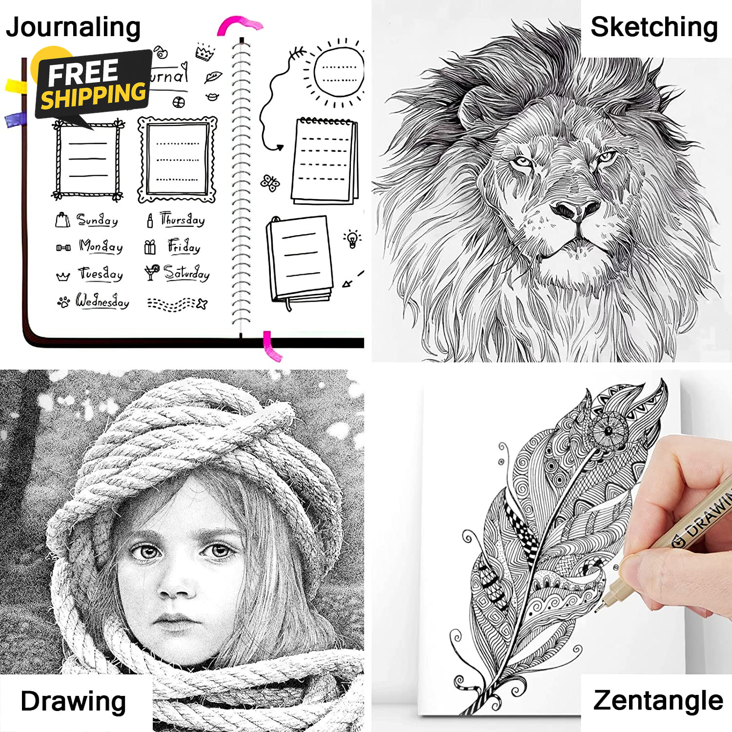 Muchcute Micro Fineliner Drawing Art Pens: 12 Black Fine Line Waterproof Ink Set