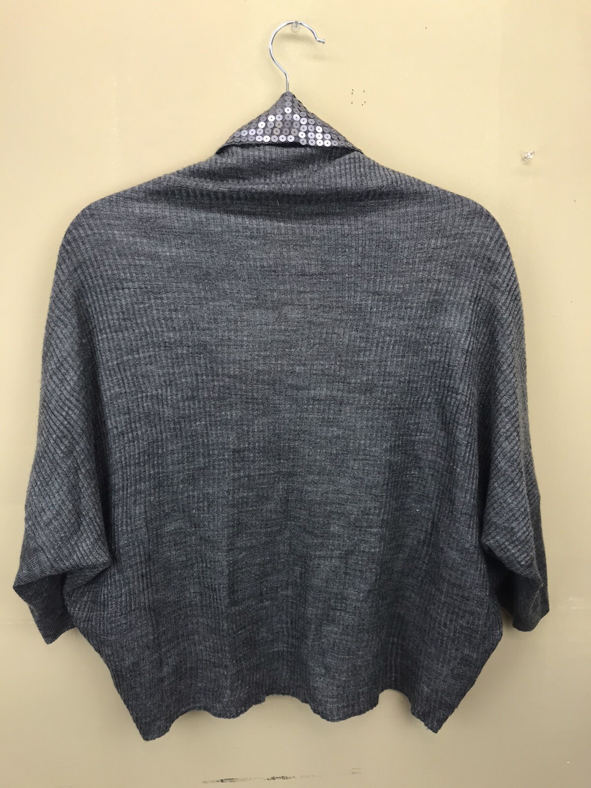 Cache Gray Sequin Open Front Sweater Cardigan Woo… - image 8