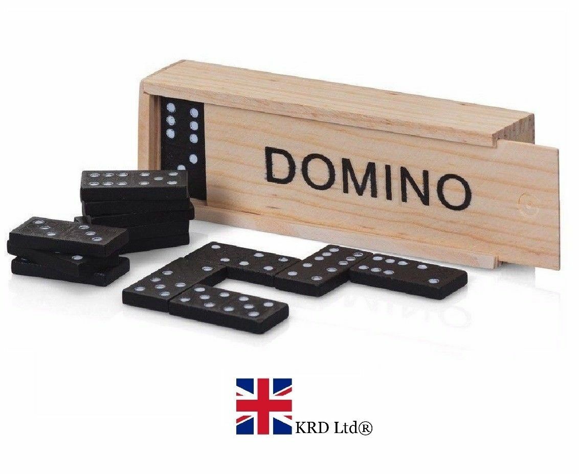 Kids 28 WOODEN DOMINOES BOX SET Toy Traditional Classic Children Domino Fun  UK