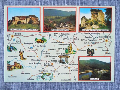 Hotel Restaurant Au Cheval Blanc France Map Castles Postcard unposted 1980s