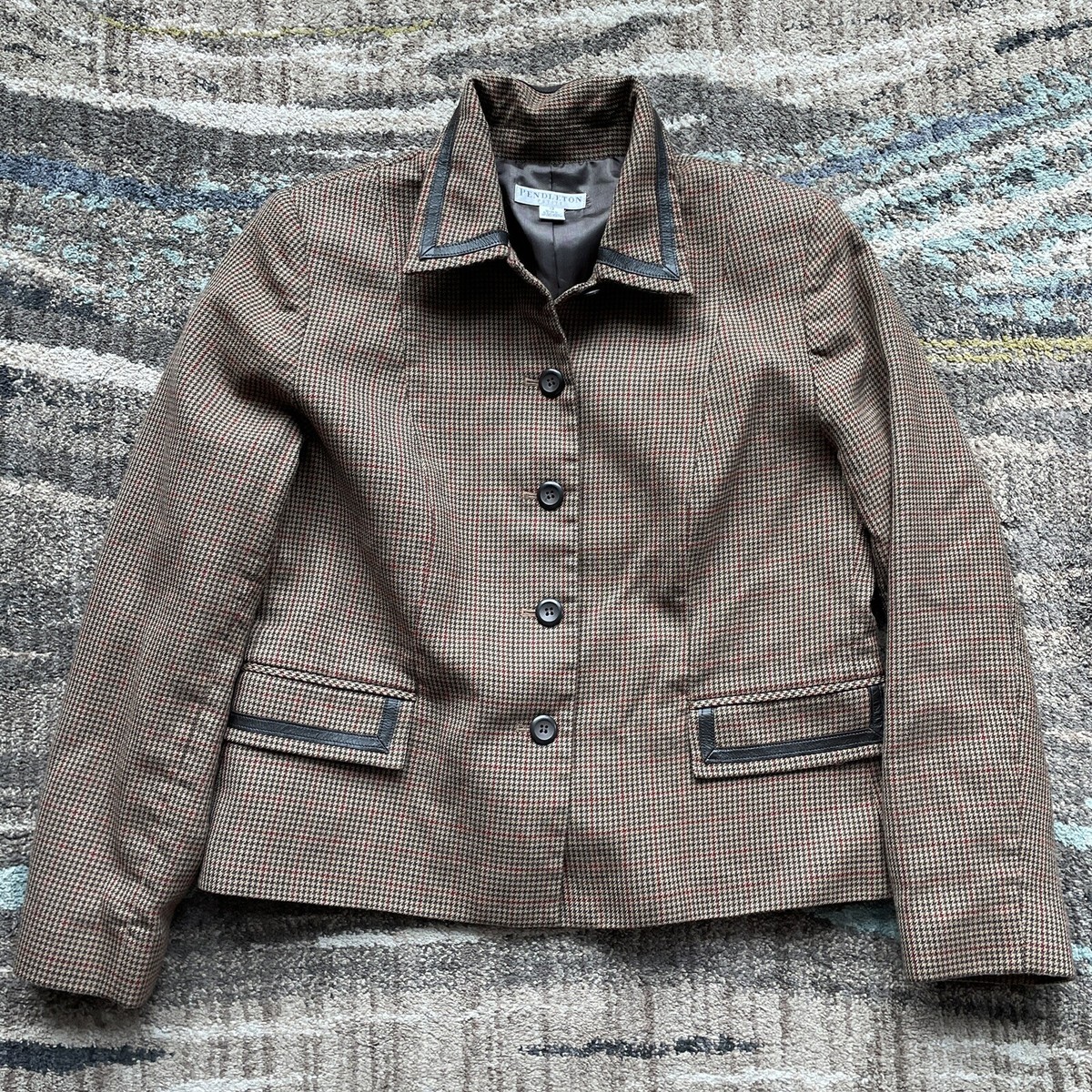 Women's Pendleton Petite Brown Red Plaid Blazer Sports Coat Jacket