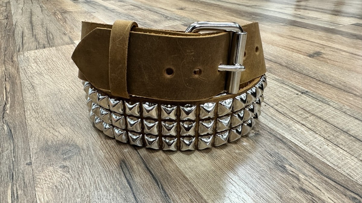 Three Row Pyramid Stud Belt Brown Leather Studded Belt Punk Goth
