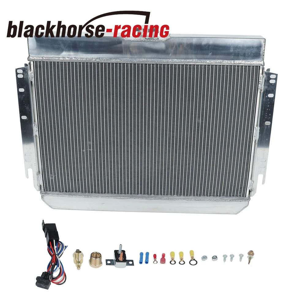 PARA 63-68 Chevy Impala/64-67 EL Camino 3 filas radiador de aluminio + ventilador de cubierta + relé Foto 2 de 4