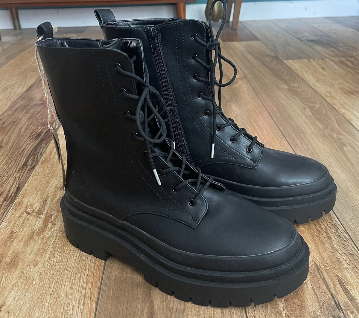 Dinamarca Revisión Apto Steve Madden Black Combat Boots Size 9.5 Vegan Leather Punk Grunge Goth -  Gift | eBay