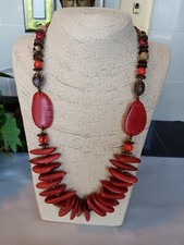 Tagua Nut Necklace, RED, Chunky, Coconut Shells, Bronze Beads, Boutique, ECUAD