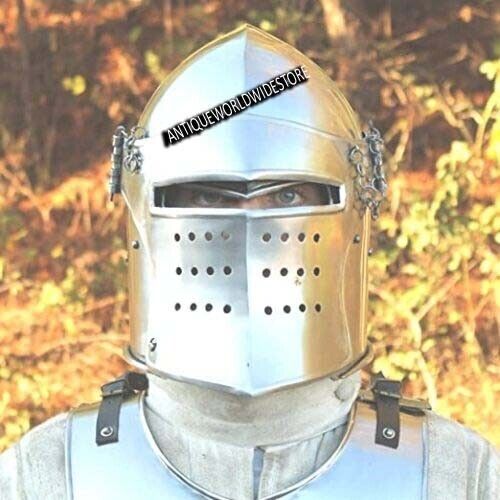 Medieval Renaissance Detachable Visor Barbute 18Guage Functional Halloween Gift - Picture 11 of 12