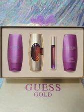 Guess Gold 2.5 oz Eau De Parfum + 3.4 oz lotion & wash + Rollerball Set Parlux