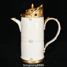 Old Chinese Song Dynasty Ding Kiln Porcelain Copper Gold Gems Teapot Teakettle