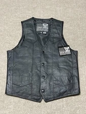 USA Bikers Dream Apparel Vest Mens 36 Black Genuine Leather Goth Biker