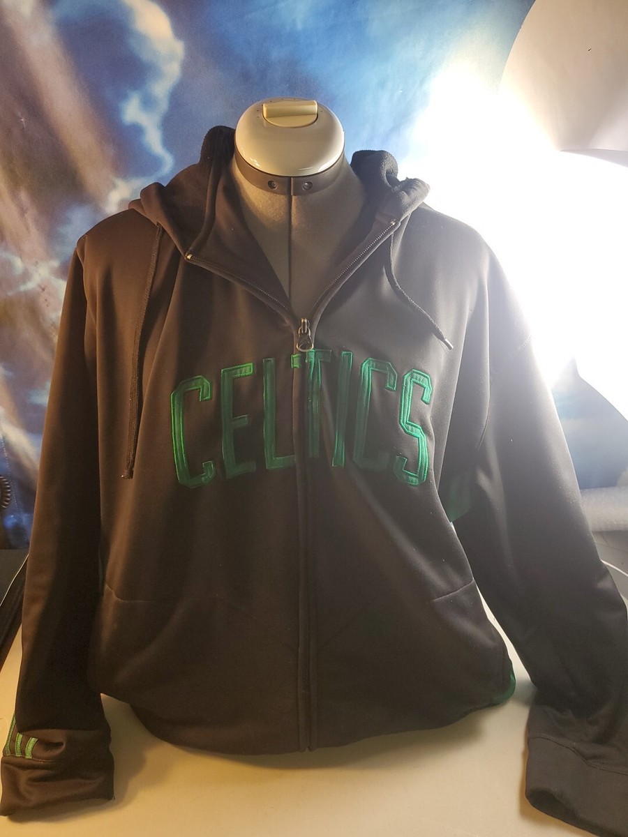 Adidas Boston Celtics Mens Black Zip Hoodie Sweatshirt Jacket Embroidery  Size XL