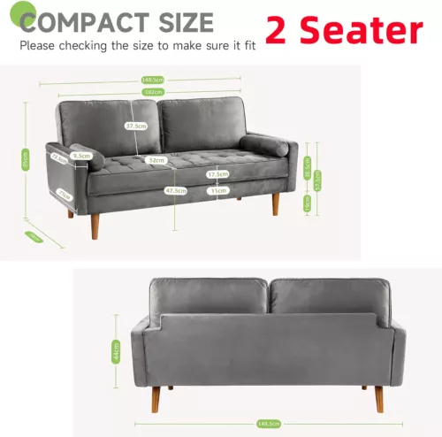 2 Sitzer Sofa Loveseat Kleine Sofa mit 2 Kissen und Armlehnen Sofa Set Loungsofa - Bild 19 von 42