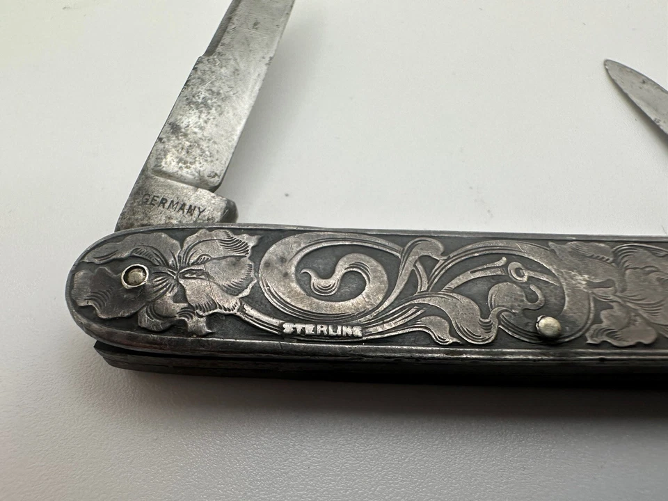 Старинный Германии из чистого серебра Whittler 3 лезвия карманный нож изящный - Изображение 3 из 4
