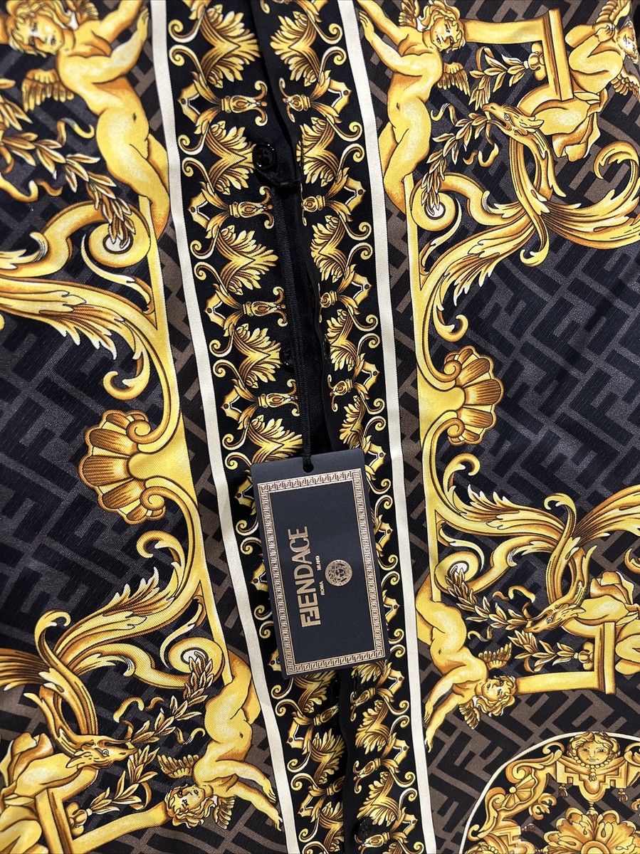 Brand New FENDACE Versace by Fendi GOLD BAROQUE SILK Shirt