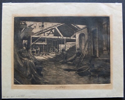 Charles Mielatz Signed Trial Proof Etching New York Old Spar Yard, South Street