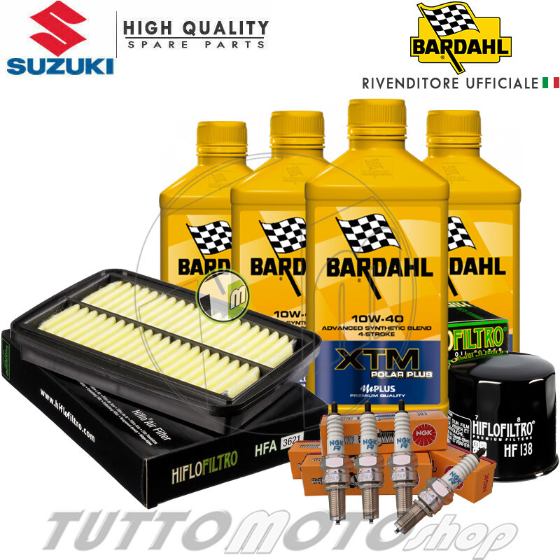 Kit Tagliando Per Suzuki GSF 650 Bandit 2008 - Olio Motore Motul 10W40, Candele NGK, Filtri Olio E Aria HIFLO